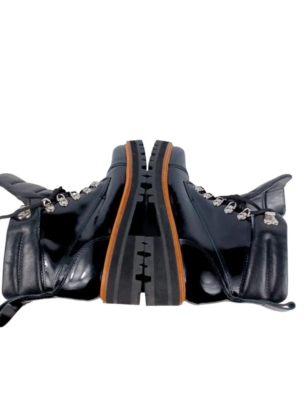 Marc Fisher Boots Lug Sole Ankle Lace Patent Leather Black Combat Women Size 6